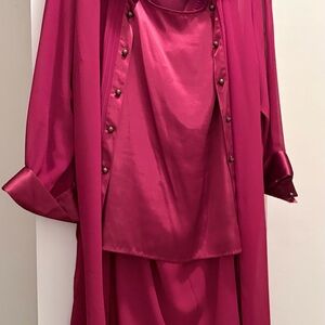 Elegant Magenta Satin 3 piece Pants Suit